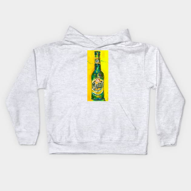 Mythos Brewery Beer Art Print from Original Beer Art Watercolor - Greece - Carlsberg - Man Cave Kids Hoodie by dfrdesign